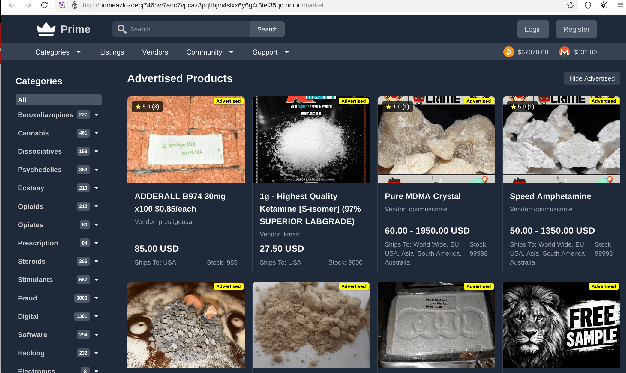 Prime Market product listings and category navigation
