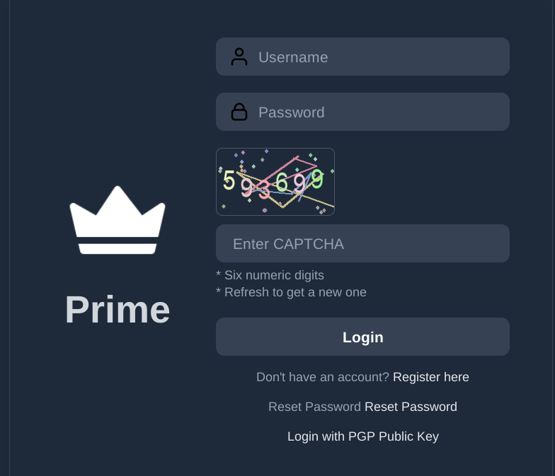 Prime Market login page accessed through Tor Browser
